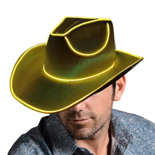 DzpKrka LED Hut Cowboy Mit Beleuchtung Leuchtender Cowboyhut 37x33x13cm Cowboy Pailletten Partykappe Für Weihnachten Halloween Geburtstag Hochzeit Festival Party von DzpKrka
