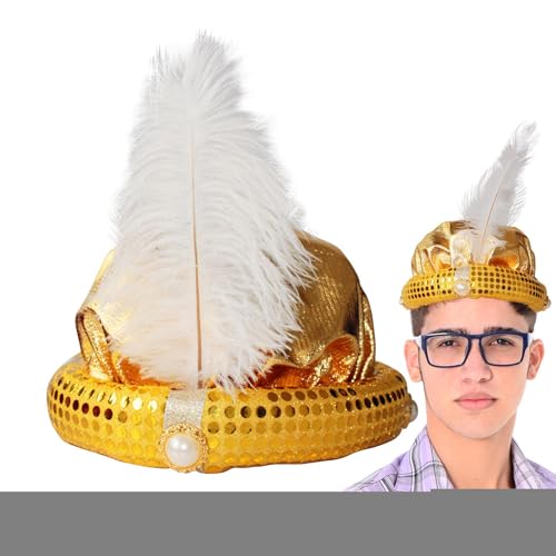 DzpKrka Prinz Hut,Sultan Männer Kopftuch | Mit Feder und Perle, wunderschöner Sultan-Turban für Herren, Kopfwickel, Pailletten-Design für Männer von DzpKrka