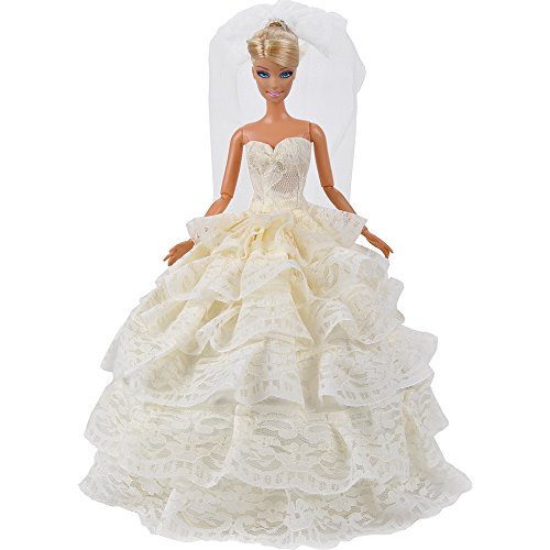 E-TING handgemachte Prinzessin Party Kleid Hochzeit Kleid Puppenkleidung mit Schleier für Puppen von E-TING