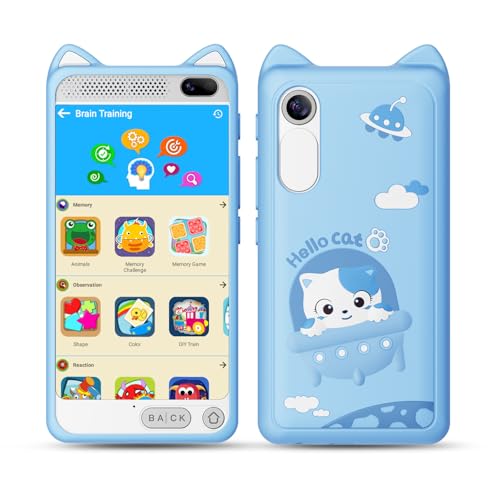 Kinder Handy 3.97 Zoll Touchscreen Lernspielzeug für Kleinkinder, 2000mA Hohe Kapazität Kinder Kamera für 3-12 Jahre Jungen Mädchen, Geburtstags Geschenke Lerntelefon Spielzeug, 8GB SD Karte(Blau) von E teacher
