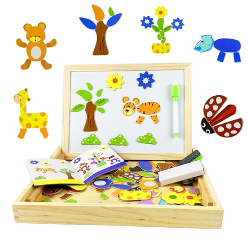 EACHHAHA Montessori Spielzeug ab 3 Jahre,100+ Stück Tier Holz Magnetpuzzle,Magnettafel Kinder,Reichhaltige Muster, freie Kombination,Fantasie entwickeln,Geschenke Kinder 3 Jahre von EACHHAHA