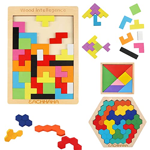 EACHHAHA Puzzle ab 4,Tangram Holzpuzzle Set 3-in-1,Montessori Spielzeug,Kreativ Lernspielzeug,Fördert räumliche Vorstellungskraft und logisches Denken, Geschenkidee für Kinder(3er-Pack) von EACHHAHA