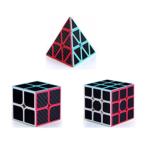Zauberwürfel Set-Speed Cube 2x2+3x3+Pyramide,3-in-1 Verschiedene Spielmöglichkeiten,Professional,Glätten,Starke und langlebige, Exquisite Verpackungsbox,Geeignet für Geschenke Kinder （Kohlefaser） von EACHHAHA