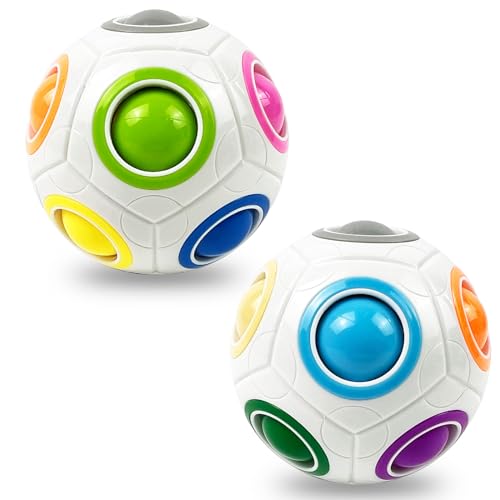 EACHHAHA 2 Stück Original-Regenbogenball Set,Magic Rainbow Ball,Geschicklichkeitsspiel für Kinder und Erwachsene,Entwicklungsspielzeug für Mädchen & Jungen,3D Puzzle & Raumdenken fördern-Weiß von EACHHAHA
