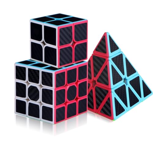 Zauberwürfel Set-Speed Cube 2x2+3x3+Pyramide,3-in-1 Verschiedene Spielmöglichkeiten,Professional,Glätten,Starke und langlebige, Exquisite Verpackungsbox,Geeignet für Geschenke Kinder （Kohlefaser） von EACHHAHA