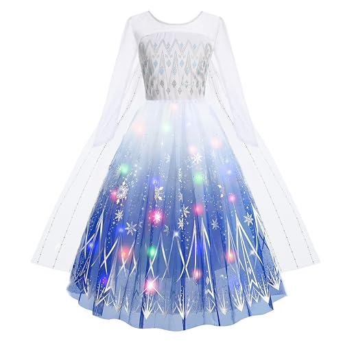 EARJIA Leuchtendes Prinzessin-Elsa-Kostüm für Mädchen Weißes Kinder kostüm Schneekönigin-Kostüm mit Accessoires Halloween Geburtstags Weihnachts outfit von EARJIA