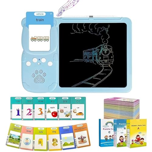 Talking Flash Cards LCD-Zeichenbrett – Lernspielzeug für frühes Entwickeln mit 255 Karten für 510 englische Wörter, Montessori sensorisches Spielzeug für Kinder ab 3 Jahren, Blau von EARSOON