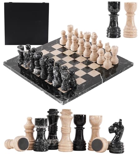 Earthen Crafts Marmor Schachset 12 Zoll Schwarz Zebra und Verona mit Aufbewahrungsbox Klassisches Turnier Schachspiel - 2 Spieler Classic Chess Sets - 1 Schachbrett & 32 Schachfiguren von EARTHEN CRAFTS