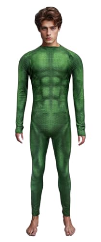 EASUIT Herren Muskel-Bodysuit, Ganzkörper-Kompression, athletischer Anzug, Outfit, Halloween-Kostüm für Erwachsene, Grün , Adult-XL(Height:67"-69") von EASUIT