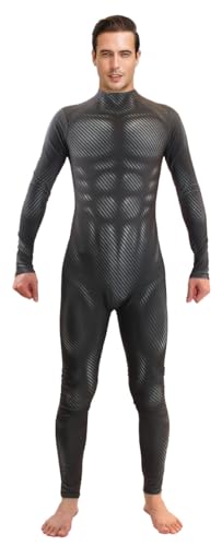 EASUIT Herren Muskel-Bodysuit, Ganzkörper-Kompression, athletischer Anzug, Outfit, Halloween-Kostüm für Erwachsene, Schwarz, L (Höhe:165/170 cm) von EASUIT