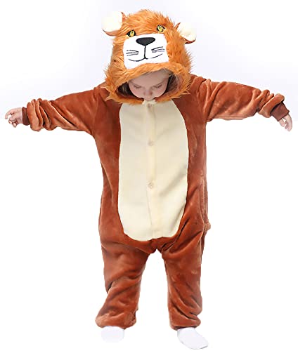 EASUIT Kinder-Jumpsuit mit Cartoon-Tiermotiv, Plüsch-Anzug, Halloween, Weihnachten, Geburtstag, Party, Unisex, für Mädchen und Jungen, Braun, Kids-XL(8-10T) von EASUIT