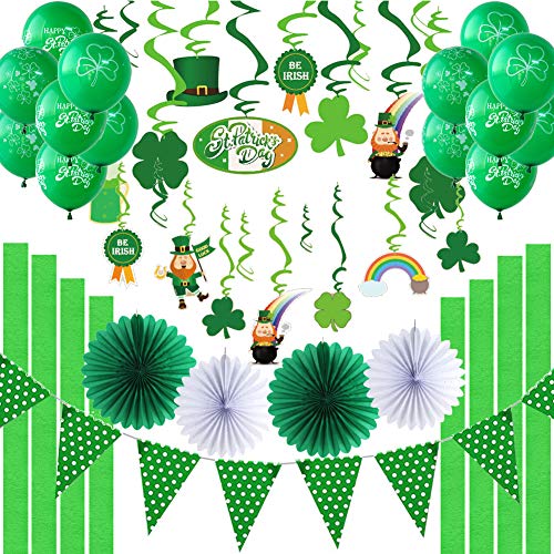 Easy Joy St.Patrick’s Day Dekoration Party Deko Klee Spiralen Kleeblätter Luftballons Grün Girlande von EASY JOY