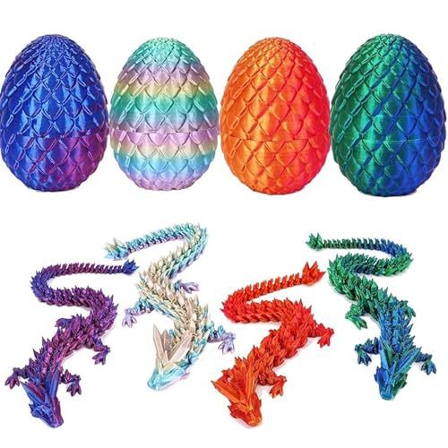 EBEAKA 4er Set Kristall Drachenei mit 3D-Drache - Bewegliche Drachenfiguren im Ei (13cm), Eco-Spielzeug für Kinder, Geschenk zu Weihnachten/Geburtstag - Drachenzähmen Leicht Gemacht Stil von EBEAKA