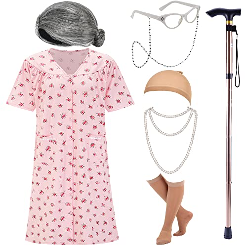 EBYTOP Old Lady Kostüm für Frauen, Halloween 100. Schultag 100 Jahre Tage Oma Brille Oma Wolf Dress Up für Erwachsene, XLXXL von EBYTOP