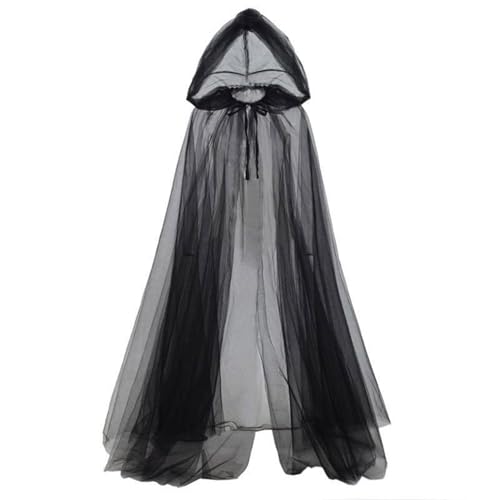 EBbels Halloween Umhang, Langer Durchsichtiger Hexenumhang Aus Transparentem Tüll Mit Kapuze, Langes Vampirkostüm, Hexen-Cosplay-Kostüm, Partys, Bühnenauftritte, Renaissance (Schwarz) von EBbels