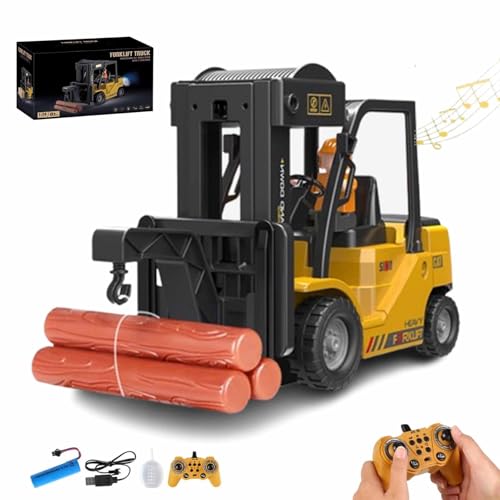ECBLI Rc-Gabelstapler Mit Licht, Ferngesteuerter Bagger Mit Anhänger, Wiederaufladbares Konstruktionsspielzeug-Set Mit Pritschenwagen Und Kranhaken, Mit Sprühgeräuschen Und Licht(Crane,Battery*1) von ECBLI