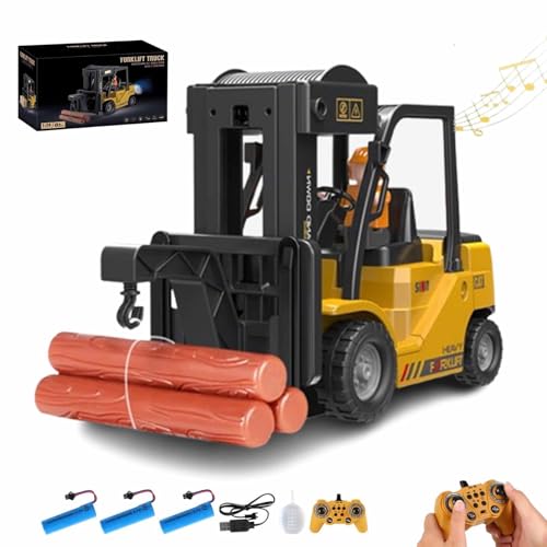 ECBLI Rc-Gabelstapler Mit Licht, Ferngesteuerter Bagger Mit Anhänger, Wiederaufladbares Konstruktionsspielzeug-Set Mit Pritschenwagen Und Kranhaken, Mit Sprühgeräuschen Und Licht(Crane,Battery*3) von ECBLI