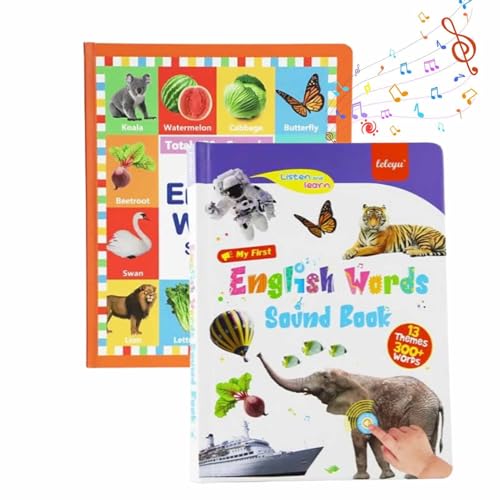Mein Erstes Englisches Soundspielzeug – Über 470 Wörter, 21 Themen, Lustiges Wortspiel, Alphabet-Soundbuch, Drücken for Erlernen Der Phonetik, Interaktives Musikbuch(2pcs) von ECBLI