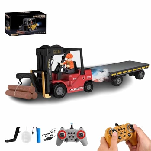 Rc-Gabelstapler Mit Licht, Ferngesteuerter Bagger Mit Anhänger, Wiederaufladbares Konstruktionsspielzeug-Set Mit Pritschenwagen Und Kranhaken, Mit Sprühgeräuschen Und Licht(Forklift+Crane+Flatbed Trai Rc-Gabelstapler Mit Licht, Ferngesteuerter Bagger Mit Anhänger, Wiederaufladbares Konstruktionsspielzeug-Set Mit Pritschenwagen Und Kranhaken, Mit Sprühgeräuschen Und Licht(Forklift+Crane+Flatbed Trai von ECBLI