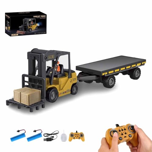 Rc-Gabelstapler Mit Licht, Ferngesteuerter Bagger Mit Anhänger, Wiederaufladbares Konstruktionsspielzeug-Set Mit Pritschenwagen Und Kranhaken, Mit Sprühgeräuschen Und Licht(With Flatbed Trailer,Batter Rc-Gabelstapler Mit Licht, Ferngesteuerter Bagger Mit Anhänger, Wiederaufladbares Konstruktionsspielzeug-Set Mit Pritschenwagen Und Kranhaken, Mit Sprühgeräuschen Und Licht(With Flatbed Trailer,Batter von ECBLI