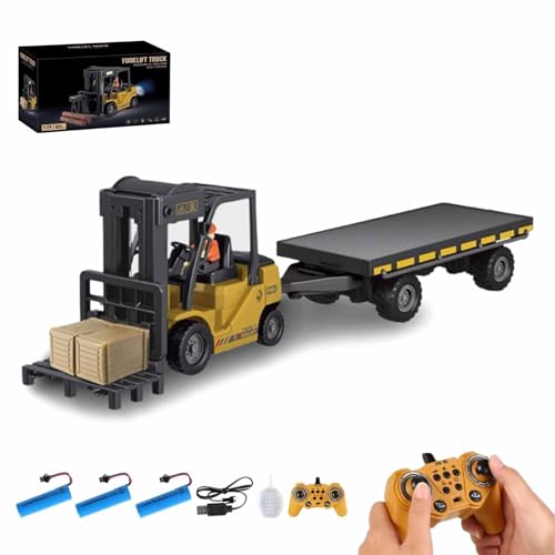Rc-Gabelstapler Mit Licht, Ferngesteuerter Bagger Mit Anhänger, Wiederaufladbares Konstruktionsspielzeug-Set Mit Pritschenwagen Und Kranhaken, Mit Sprühgeräuschen Und Licht(With Flatbed Trailer,Batter Rc-Gabelstapler Mit Licht, Ferngesteuerter Bagger Mit Anhänger, Wiederaufladbares Konstruktionsspielzeug-Set Mit Pritschenwagen Und Kranhaken, Mit Sprühgeräuschen Und Licht(With Flatbed Trailer,Batter von ECBLI
