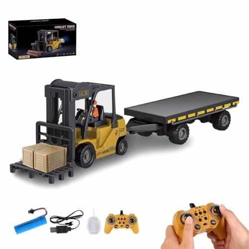Rc-Gabelstapler Mit Licht, Ferngesteuerter Bagger Mit Anhänger, Wiederaufladbares Konstruktionsspielzeug-Set Mit Pritschenwagen Und Kranhaken, Mit Sprühgeräuschen Und Licht(With Flatbed Trailer,Batter Rc-Gabelstapler Mit Licht, Ferngesteuerter Bagger Mit Anhänger, Wiederaufladbares Konstruktionsspielzeug-Set Mit Pritschenwagen Und Kranhaken, Mit Sprühgeräuschen Und Licht(With Flatbed Trailer,Batter von ECBLI