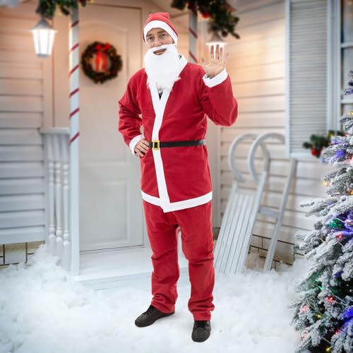 ECD Germany 7-teiliges Weihnachtsmann Kostüm mit Mütze, Bart, Gürtel und Handschuhe, Einheitsgröße S-XL, Rot-Weiß, Verkleidung für Weihnachten, Nikolauskostüm Santa Claus Anzug für Herren/Erwachsene ECD Germany 7-teiliges Weihnachtsmann Kostüm mit Mütze, Bart, Gürtel und Handschuhe, Einheitsgröße S-XL, Rot-Weiß, Verkleidung für Weihnachten, Nikolauskostüm Santa Claus Anzug für Herren/Erwachsene von ECD Germany