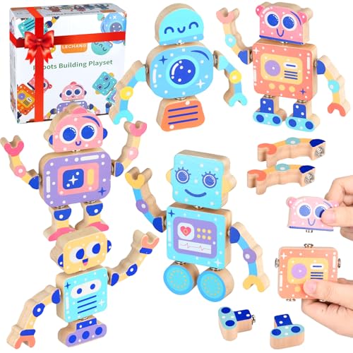 ECHOBUY Bauklötze Holz Montessori Spielzeug ab 3 Jahren, Bauklötze Holz Konstruktionsspielzeug mit Buttons, Feinmotorik & DIY Roboter - Holzspielzeug für Jungen & Mädchen 3-6 Jahre ECHOBUY Bauklötze Holz Montessori Spielzeug ab 3 Jahren, Bauklötze Holz Konstruktionsspielzeug mit Buttons, Feinmotorik & DIY Roboter - Holzspielzeug für Jungen & Mädchen 3-6 Jahre von ECHOBUY