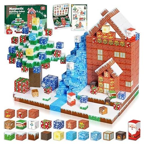 ECHOBUY Magnetische Bausteine Weihnachten, 150 Stück Magnetic Building Blocks, Magnetische Bauwelt Kreative Montessori Jungen und Mädchen ab 3 Jahren von ECHOBUY