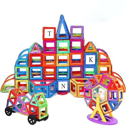ECHOCUBE 100 Teile Magnetische Bausteine, Magnetische Kacheln mit Magnet Räde Set für Kinder, Magnet Spielzeug für Mädchen Jungen Weihnachten Geburtstag Geschenk von ECHOCUBE