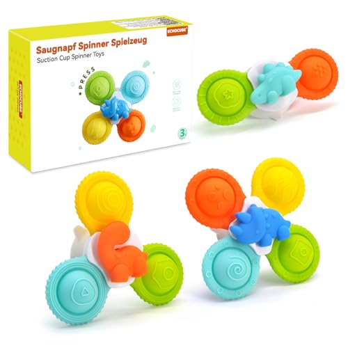 ECHOCUBE 3 Stück Saugnapf Spielzeug, Silikon Badewannenspielzeug mit Drehbarem Saugnapf, Fidget Spinner Sensorisches Spielzeug für Jungen und Mädchen von ECHOCUBE