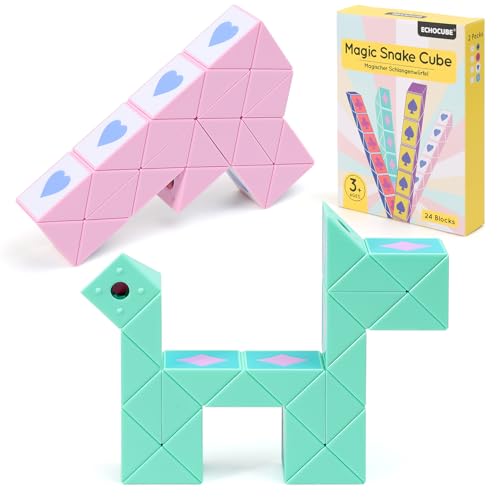 ECHOCUBE Magic Snake Cube im Poker-Design, 2er Pack, 24 Blöcke Magische Schlange Würfel Party-Bag-Füller für Kinder, Twist-Puzzle-Spielzeug, pädagogische Snake-Fidget-Toy, Partygeschenke (Grün & Rosa) ECHOCUBE Magic Snake Cube im Poker-Design, 2er Pack, 24 Blöcke Magische Schlange Würfel Party-Bag-Füller für Kinder, Twist-Puzzle-Spielzeug, pädagogische Snake-Fidget-Toy, Partygeschenke (Grün & Rosa) von ECHOCUBE