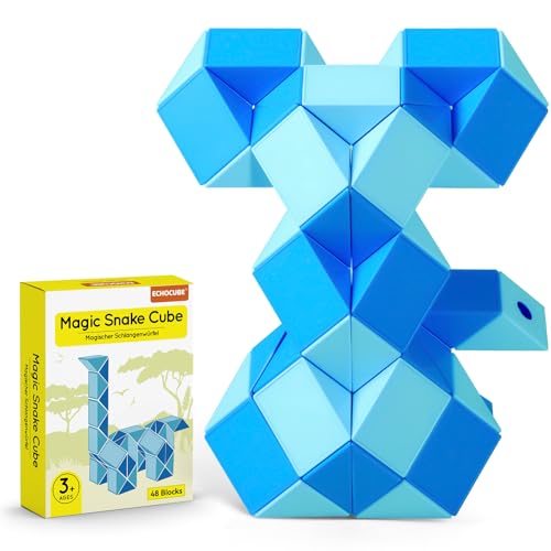 ECHOCUBE Magischer Schlangenwürfel, 48 Blöcke Magische Schlange Lineal Twist Puzzle Party Geschenke, pädagogische kreative Schlange Fidget Spielzeug für Kinder/Erwachsene (Blau) von ECHOCUBE