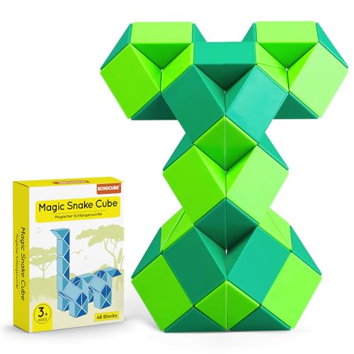 ECHOCUBE Magischer Schlangenwürfel, 48 Blöcke Magische Schlange Lineal Twist Puzzle Party Geschenke, pädagogische kreative Schlange Fidget Spielzeug für Kinder/Erwachsene (Grün) von ECHOCUBE