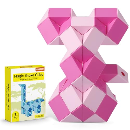 ECHOCUBE Magischer Schlangenwürfel, 48 Blöcke Magische Schlange Lineal Twist Puzzle Party Geschenke, pädagogische kreative Schlange Fidget Spielzeug für Kinder/Erwachsene (Pink) von ECHOCUBE