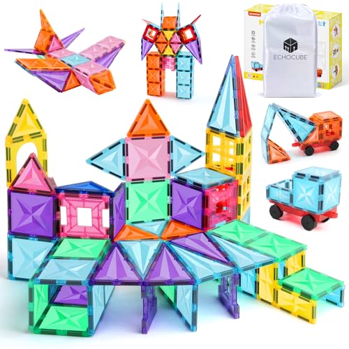 ECHOCUBE Magnetbausteine, 100 STK Magnetische Bausteine für Kinder, pädagogisches Konstruktionsspielzeug mit Magneten, Geburtstagsgeschenk für Jungen und Mädchen ab 3 Jahren von ECHOCUBE