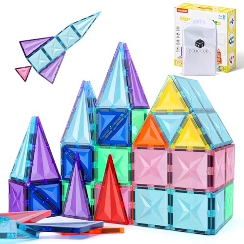 ECHOCUBE Magnetbausteine, 40 STK Magnetische Bausteine für Kinder, pädagogisches Konstruktionsspielzeug mit Magneten, Geburtstagsgeschenk für Jungen und Mädchen ab 3 Jahren von ECHOCUBE