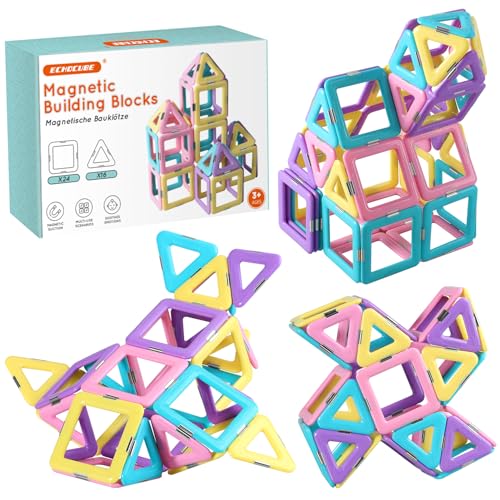 ECHOCUBE Magnetische Bausteine, 40 Stück magnetische Kacheln Konstruktionsspielzeug für Kinder, Kreatives Lernen Bauklötze Bauteile Magnetspielzeug für 3+ jährige Jungen und Mädchen von ECHOCUBE