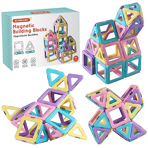 ECHOCUBE Magnetische Bausteine, 40 Stück magnetische Kacheln Konstruktionsspielzeug für Kinder, Kreatives Lernen Bauklötze Bauteile Magnetspielzeug für 3+ jährige Jungen und Mädchen von ECHOCUBE