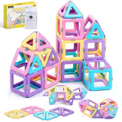 ECHOCUBE Magnetische Bausteine, 40 Stück magnetische Kacheln Konstruktionsspielzeug für Kinder, Kreatives Lernen Bauklötze Bauteile Magnetspielzeug für 3+ jährige Jungen und Mädchen von ECHOCUBE