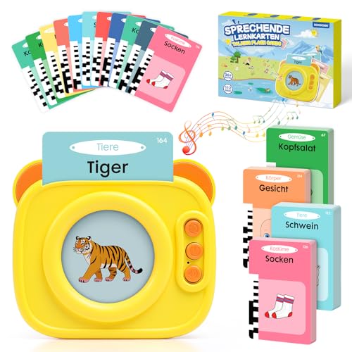 ECHOCUBE Sprechende Lernkarten, Vorschul-Lerngerät mit 224 Deutschen Wörtern, Montessori-Lernspielzeug für Kleinkinder Jungen und Mädchen ab 3 Jahren von ECHOCUBE