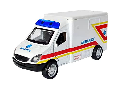 ECO DIENSTWAGEN mit Licht Sound Rückzug 1:38 Bus 12,6cm Modellauto Modell Auto Spielzeugauto Spielzeug Geschenk 05 (Ambulance-Weiss) von ECO
