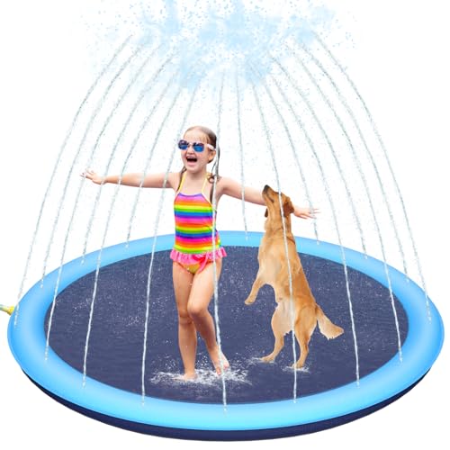 Dickes Spritzpad für Kinder und Hunde, 168 cm, rutschfeste Outdoor-Sprinkler-Spielmatte für den Sommer, Spritzwasser-Spielzeug für Haustiere und Kleinkinder, einfach zu bedienen/zu reinigen Dickes Spritzpad für Kinder und Hunde, 168 cm, rutschfeste Outdoor-Sprinkler-Spielmatte für den Sommer, Spritzwasser-Spielzeug für Haustiere und Kleinkinder, einfach zu bedienen/zu reinigen von ECOHDT