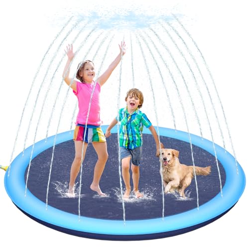 Verdicken 170cm Splash Pad,rutschfest Sprinkler Wasserspielmatte für Haustiere,Kinder,Sommerliches Outdoor-Wasserspielzeug,Einfach Zu Verwenden&Sauber von ECOHDT