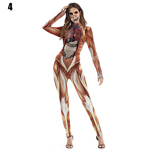 ECOSWAY Damen-Kostüm, Skelett-Druck, Bodysuit, Halloween, Cosplay, Kostüm, lustiges Skelett, Langarm, schmaler Catsuit, Jumpsuit (D,S/M) von ECOSWAY