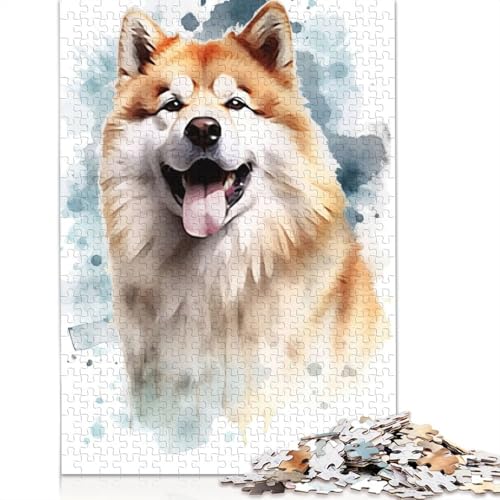 Akita-Aquarell-Hund-Puzzle für Erwachsene, kreative Spiele, Puzzle-Geschenk für Jungen oder Mädchen, 1500 Teile (85 x 57 cm) von ECXASD