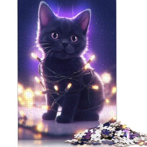 Baby-Katze-Weihnachtslichter-Puzzle für Erwachsene ab 18 Jahren, Lernspiele, Puzzle für Erwachsene und Kinder, 1000 Teile (75 x 50 cm) von ECXASD