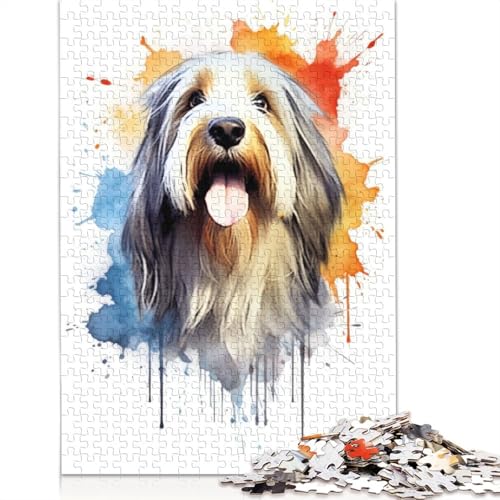 Bearded Collie Aquarell-Puzzles für Erwachsene, Lernspiel, Puzzlespiele für Erwachsene für Jungen oder Mädchen, 1000 Teile (75 x 50 cm) von ECXASD