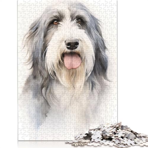 Bearded Collie Portrait, 520-teiliges Puzzle für Erwachsene, 100% recycelte Holzplatte, schwierige Puzzles für Frauen und Männer, 520 Teile (52 x 38 cm) von ECXASD