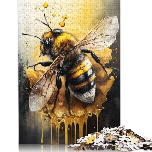 Bienen-Aquarellzeichnung, Puzzle für Erwachsene, 520 Teile, Heimdekoration, ungewöhnliche Puzzles für Erwachsene, für Jungen oder Mädchen, 520 Teile (52 x 38 cm) von ECXASD